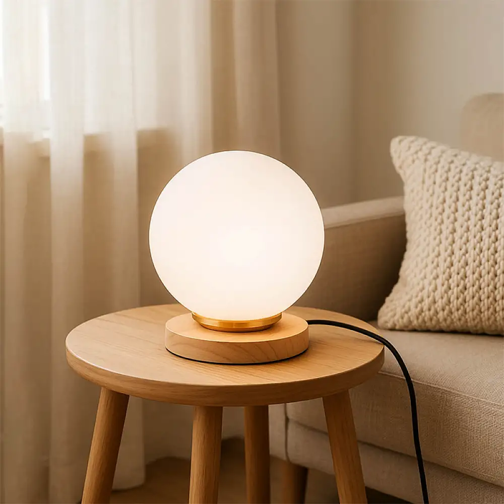 Φωτιστικό επιτραπέζιο Luma Megapap E27 ξύλινο -  γυάλινο χρώμα φυσικό - λευκό Ø12x18εκ. | GP029-0181,1