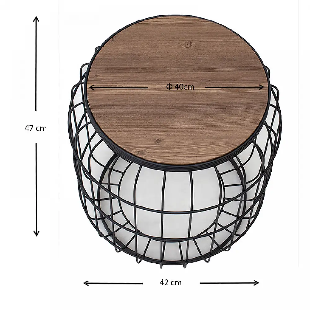 Σκαμπώ - Τραπεζάκι βοηθητικό Muller Megapap μεταλλικό - Mdf χρώμα μαύρο - καρυδί 35x35x47εκ. | GP030-0038,1