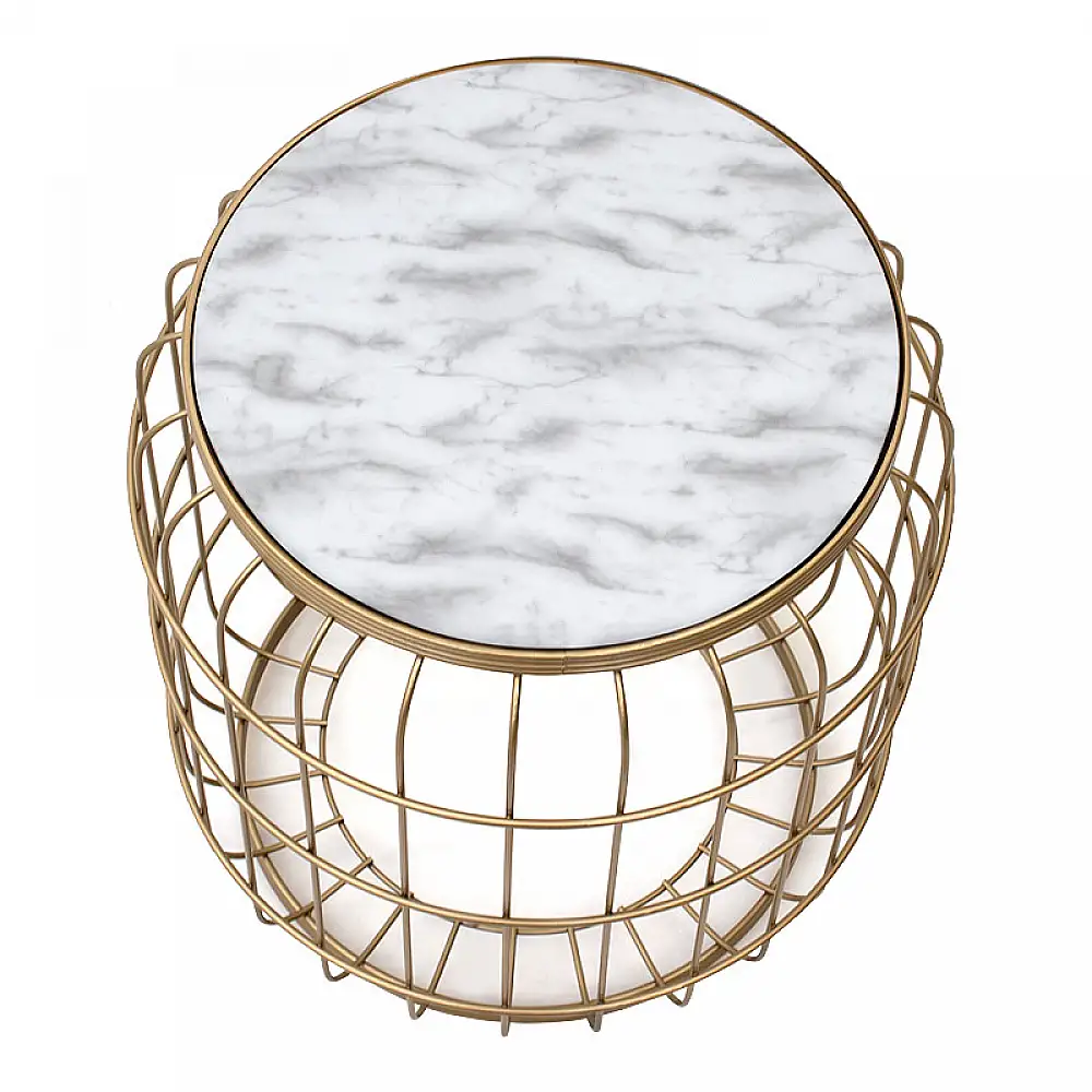 Σκαμπώ - Τραπεζάκι βοηθητικό Muller Megapap μεταλλικό - Mdf χρώμα χρυσό - λευκό 35x35x47εκ. | GP030-0038,2