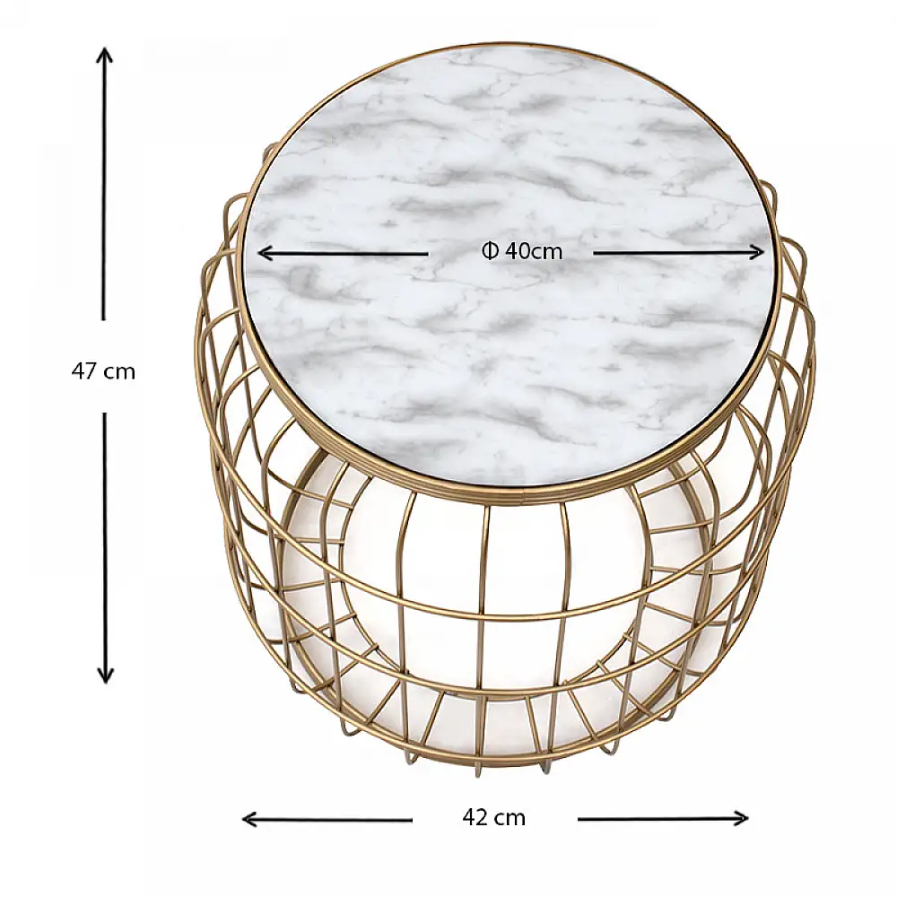 Σκαμπώ - Τραπεζάκι βοηθητικό Muller Megapap μεταλλικό - Mdf χρώμα χρυσό - λευκό 35x35x47εκ. | GP030-0038,2