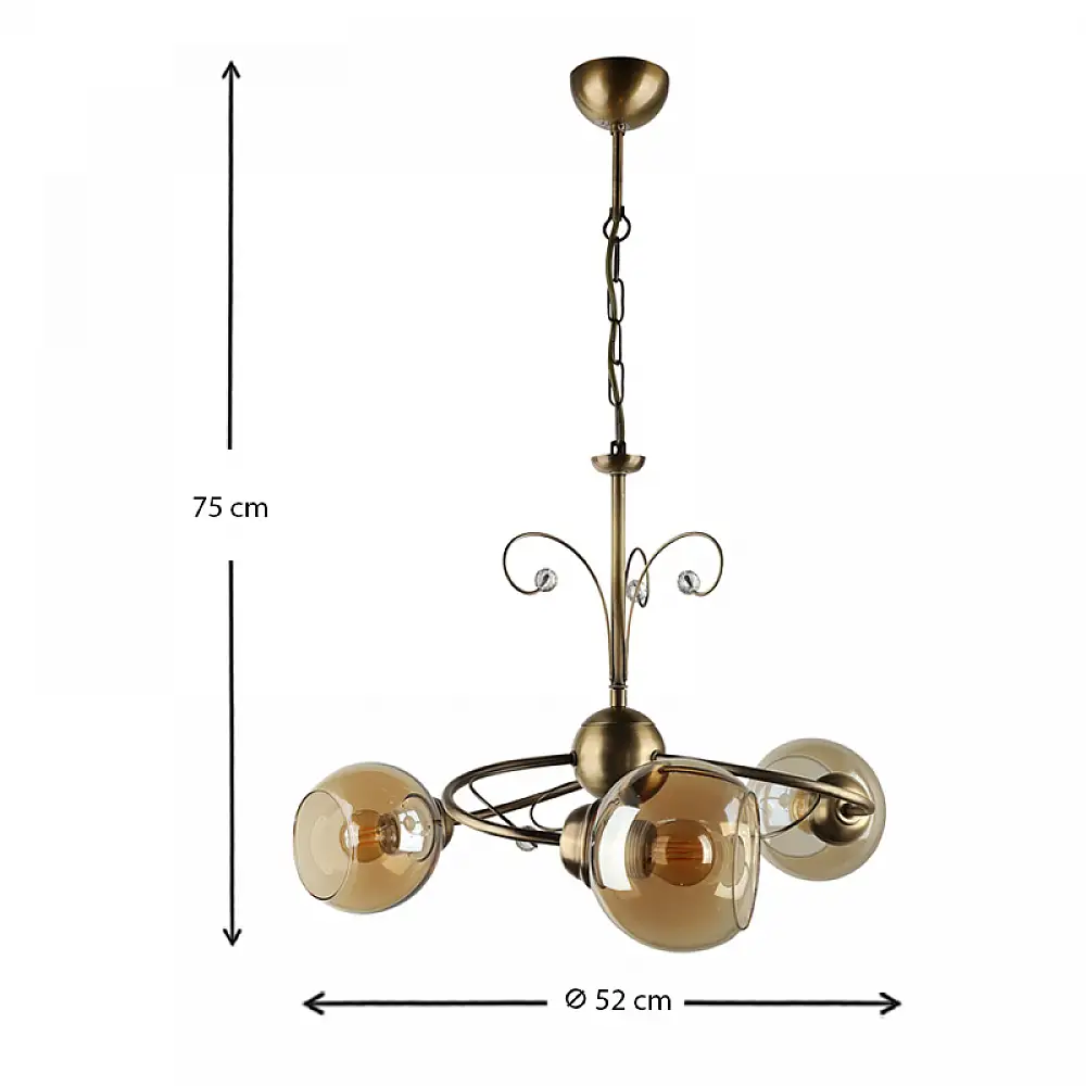 Φωτιστικό οροφής Zara Megapap E27 μεταλλικό τρίφωτο χρώμα μπρονζέ Φ52x75εκ. | GP030-0124,1