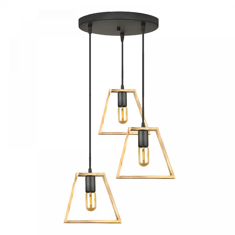 Φωτιστικό οροφής Tekli Megapap E27 ξύλινο τρίφωτο χρώμα φυσικό 40x30x90εκ. | GP030-0158,1