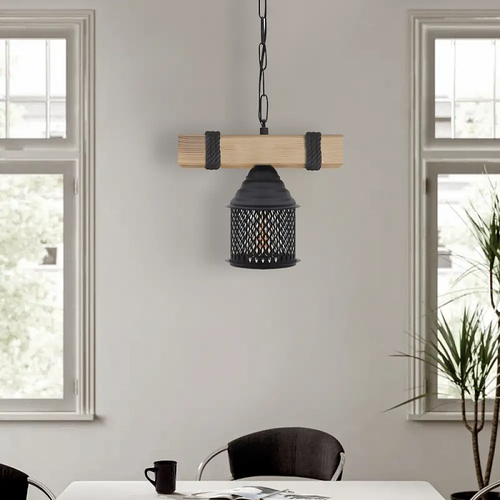 Φωτιστικό οροφής Elora Megapap E27 ξύλινο - μεταλλικό μονόφωτο χρώμα φυσικό - μαύρο 25x13x75εκ. | GP030-0161,1