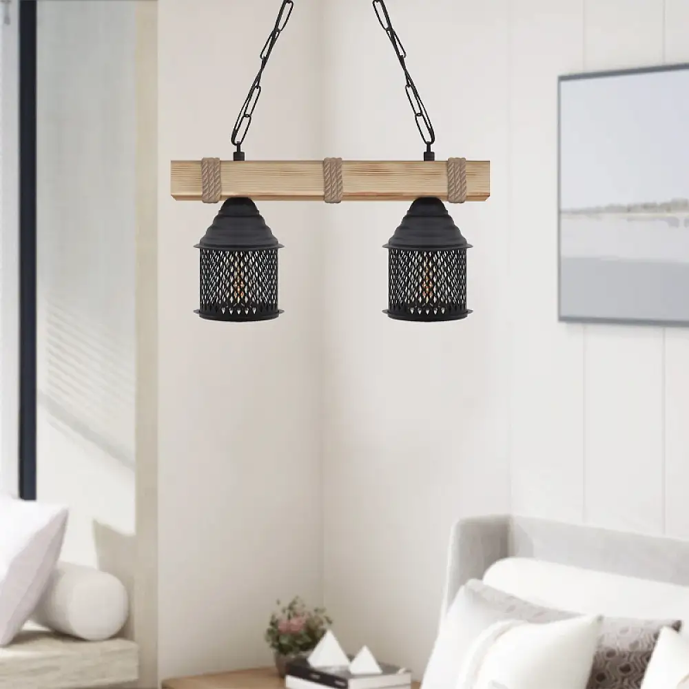 Φωτιστικό οροφής Elora Megapap E27 ξύλινο - μεταλλικό δίφωτο χρώμα φυσικό - μαύρο 40x13x75εκ. | GP030-0162,1