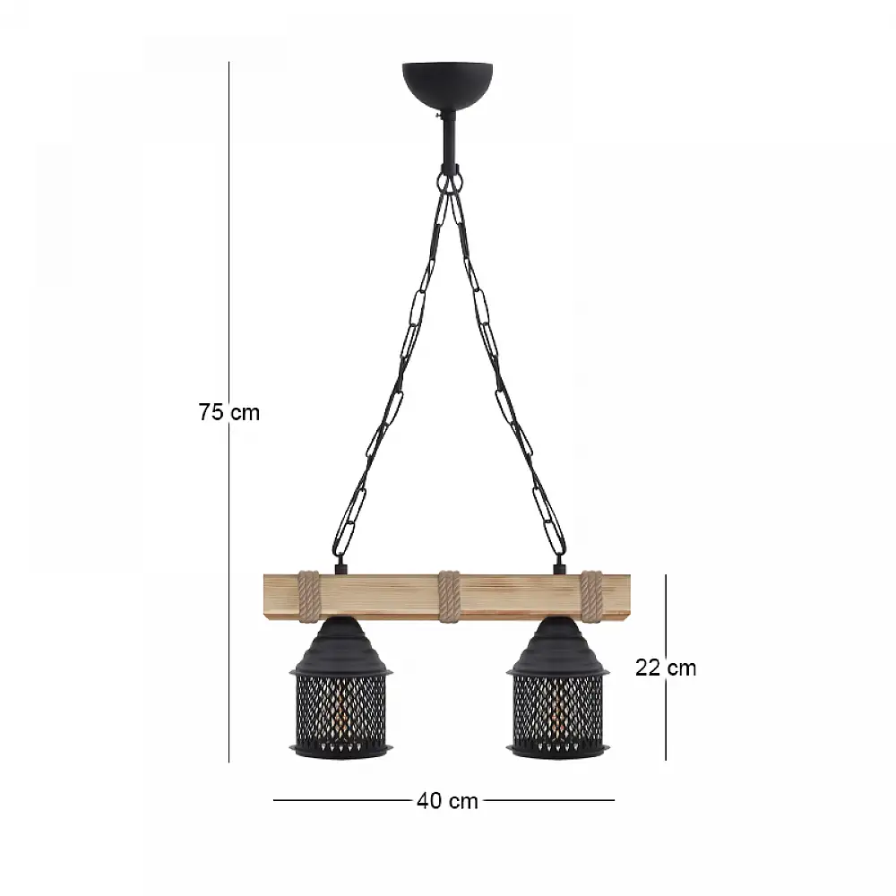 Φωτιστικό οροφής Elora Megapap E27 ξύλινο - μεταλλικό δίφωτο χρώμα φυσικό - μαύρο 40x13x75εκ. | GP030-0162,1