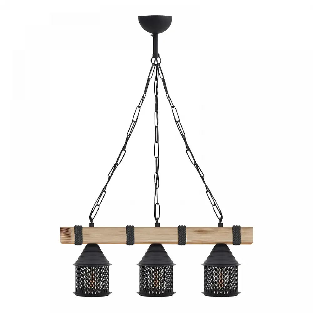 Φωτιστικό οροφής Elora Megapap E27 ξύλινο - μεταλλικό τρίφωτο χρώμα φυσικό - μαύρο 50x13x75εκ. | GP030-0163,1