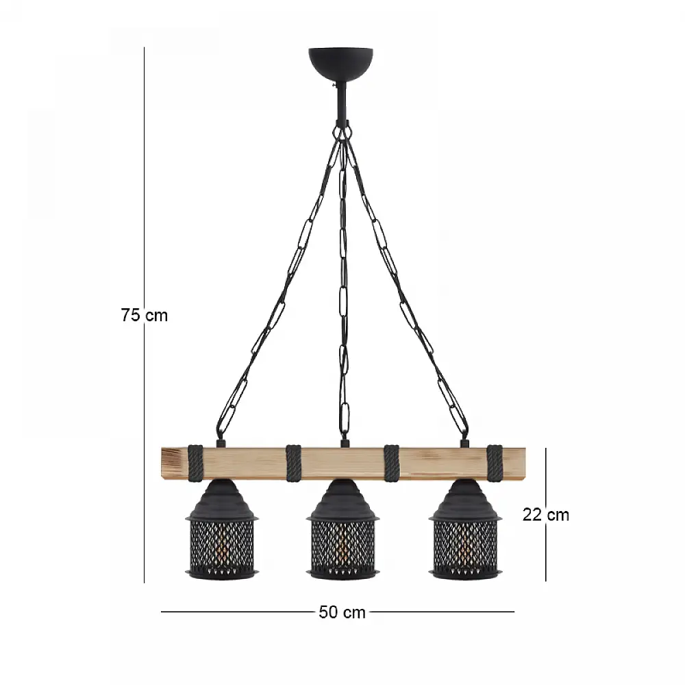 Φωτιστικό οροφής Elora Megapap E27 ξύλινο - μεταλλικό τρίφωτο χρώμα φυσικό - μαύρο 50x13x75εκ. | GP030-0163,1