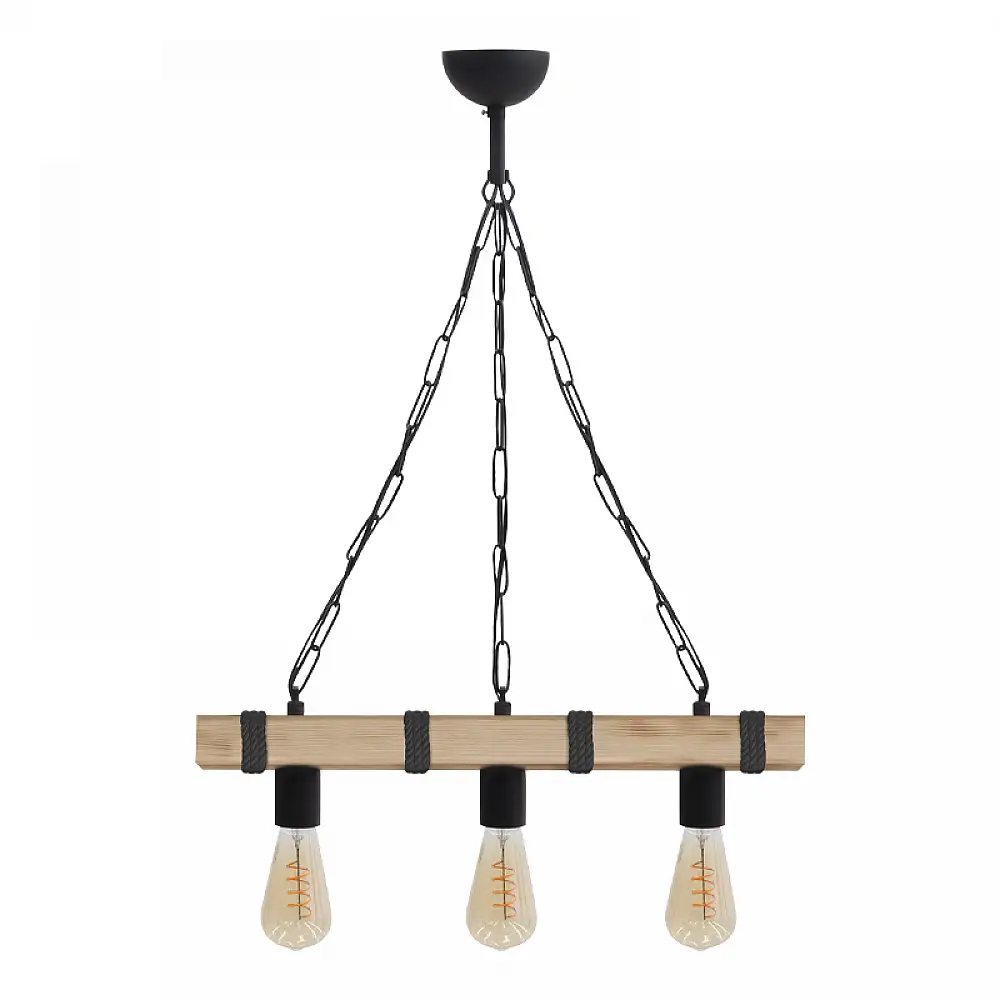 Φωτιστικό οροφής Vero Megapap E27 ξύλινο τρίφωτο χρώμα φυσικό - μαύρο 50x8x65εκ. | GP030-0166,2