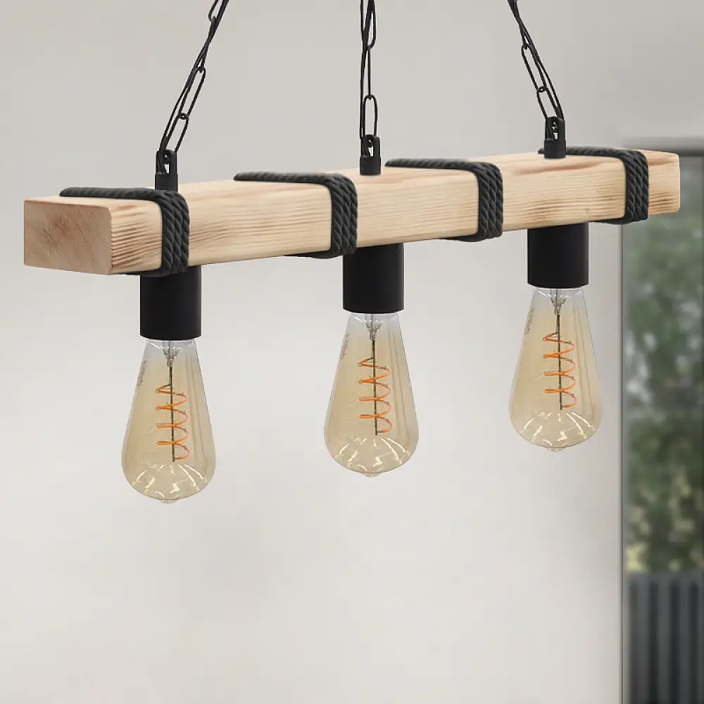 Φωτιστικό οροφής Vero Megapap E27 ξύλινο τρίφωτο χρώμα φυσικό - μαύρο 50x8x65εκ. | GP030-0166,2