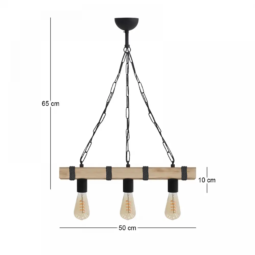 Φωτιστικό οροφής Vero Megapap E27 ξύλινο τρίφωτο χρώμα φυσικό - μαύρο 50x8x65εκ. | GP030-0166,2