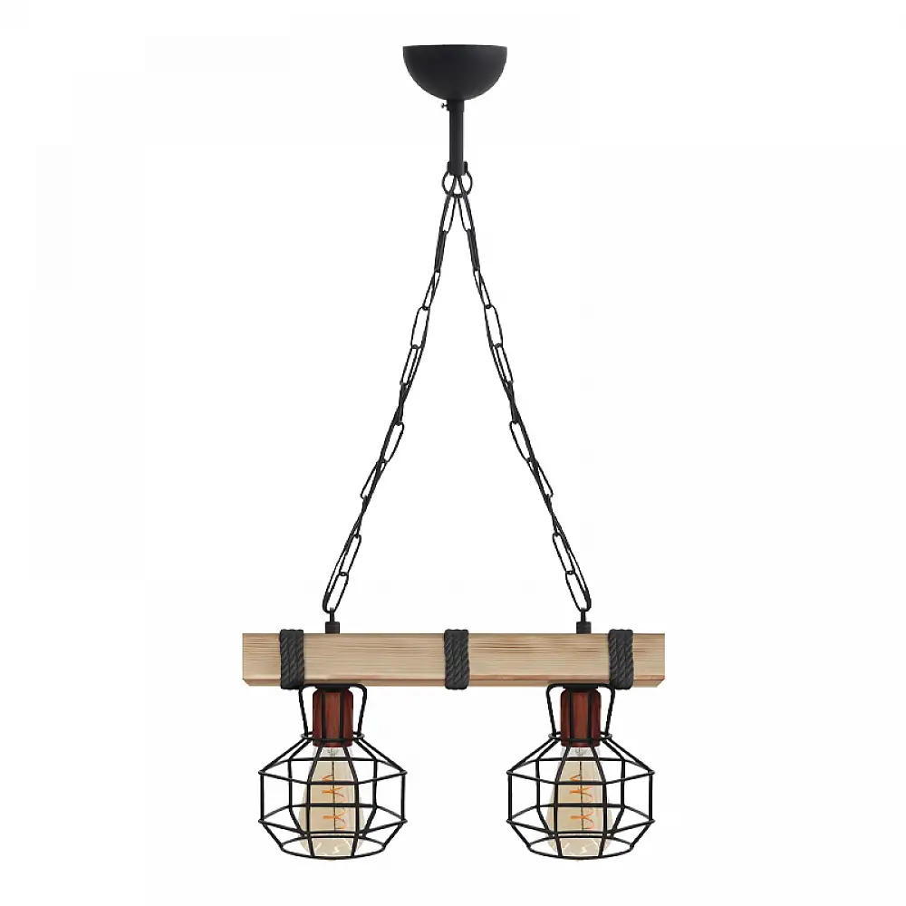 Φωτιστικό οροφής Lumenia Megapap E27 ξύλινο - μεταλλικό δίφωτο χρώμα φυσικό - μαύρο 40x14x80εκ. | GP030-0168,2