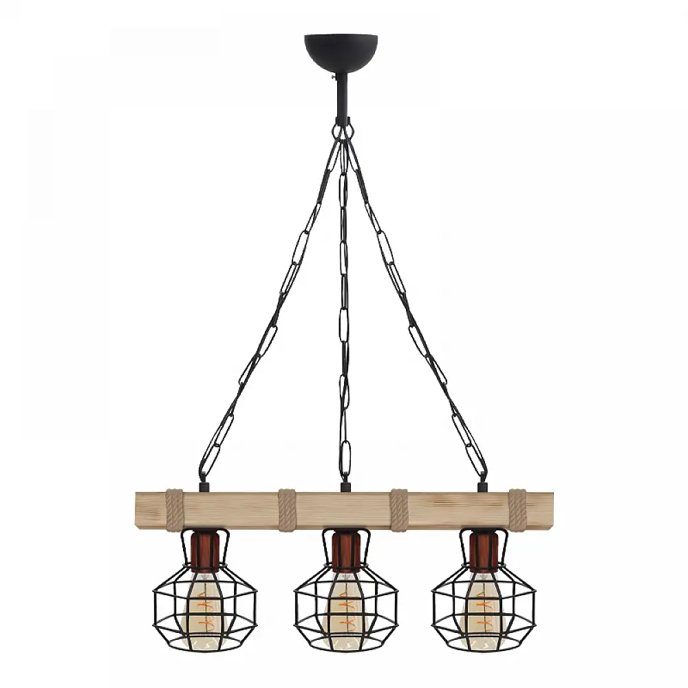 Φωτιστικό οροφής Lumenia Megapap E27 ξύλινο - μεταλλικό τρίφωτο χρώμα φυσικό - μαύρο 50x14x80εκ. | GP030-0169,1