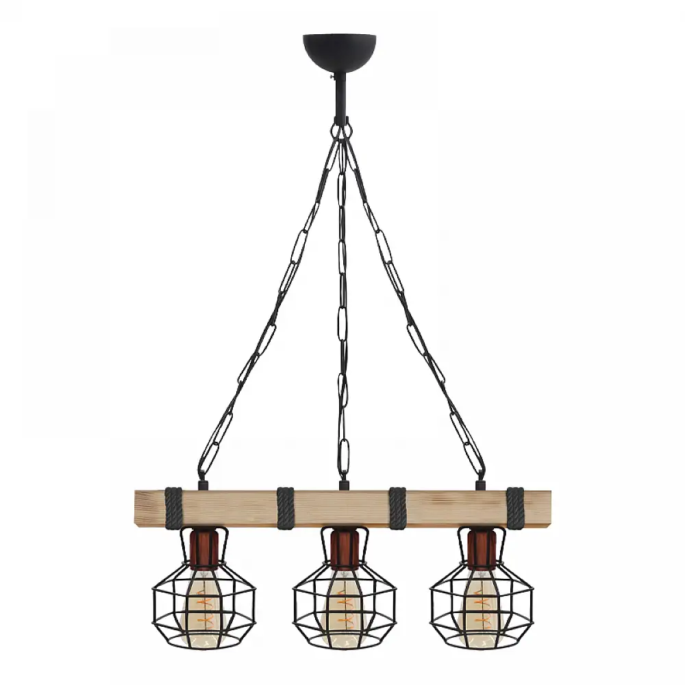 Φωτιστικό οροφής Lumenia Megapap E27 ξύλινο - μεταλλικό τρίφωτο χρώμα φυσικό - μαύρο 50x14x80εκ. | GP030-0169,2
