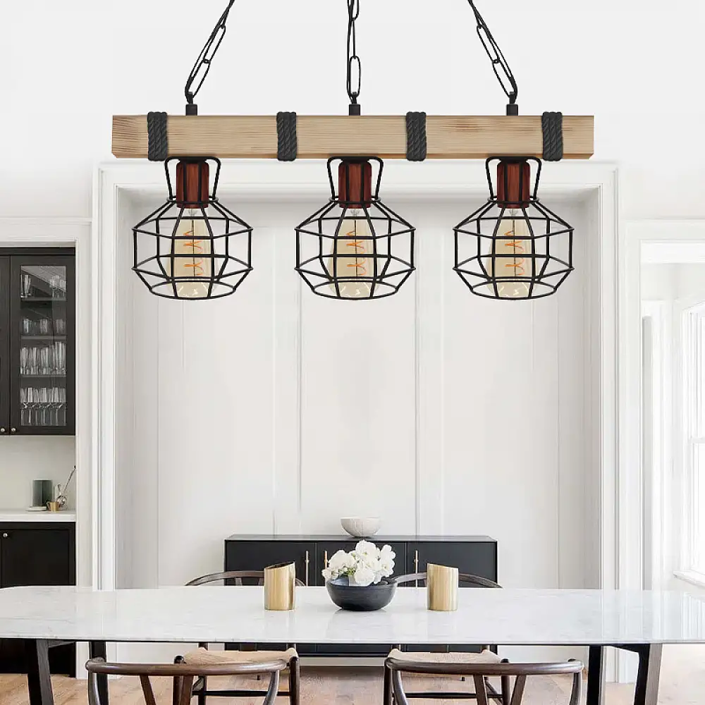 Φωτιστικό οροφής Lumenia Megapap E27 ξύλινο - μεταλλικό τρίφωτο χρώμα φυσικό - μαύρο 50x14x80εκ. | GP030-0169,2