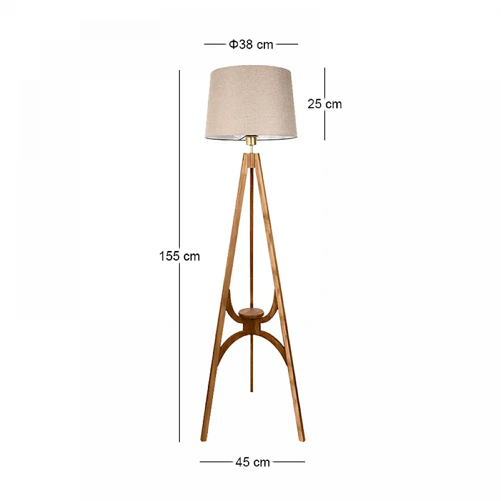 Φωτιστικό δαπέδου Solen Megapap E27 ξύλινο - ύφασμα PVC χρώμα καρυδί - μπεζ 45x45x155εκ.