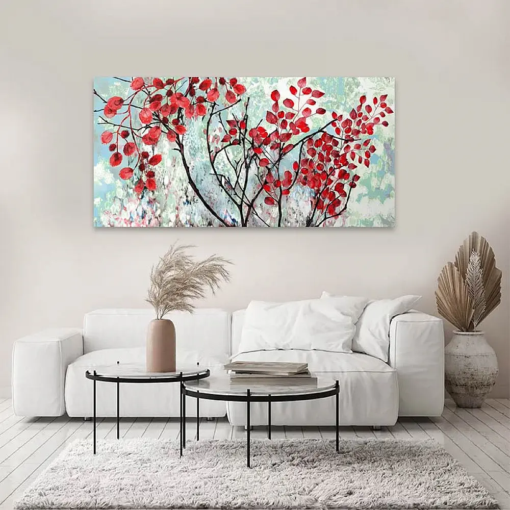 Πίνακας σε καμβά "Red Leaves" Megapap ψηφιακής εκτύπωσης 100x50x3εκ. - GP033-0010