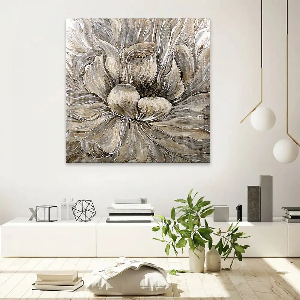 Πίνακας σε καμβά "Golden Flowers" Megapap ψηφιακής εκτύπωσης 100x100x3εκ. | GP033-0030