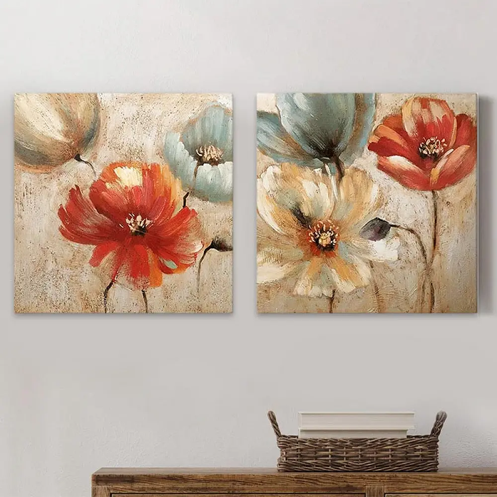 Πίνακες σε καμβά "Flowers" Megapap 2 τμχ. ψηφιακής εκτύπωσης 103x50x3εκ. - GP033-0108