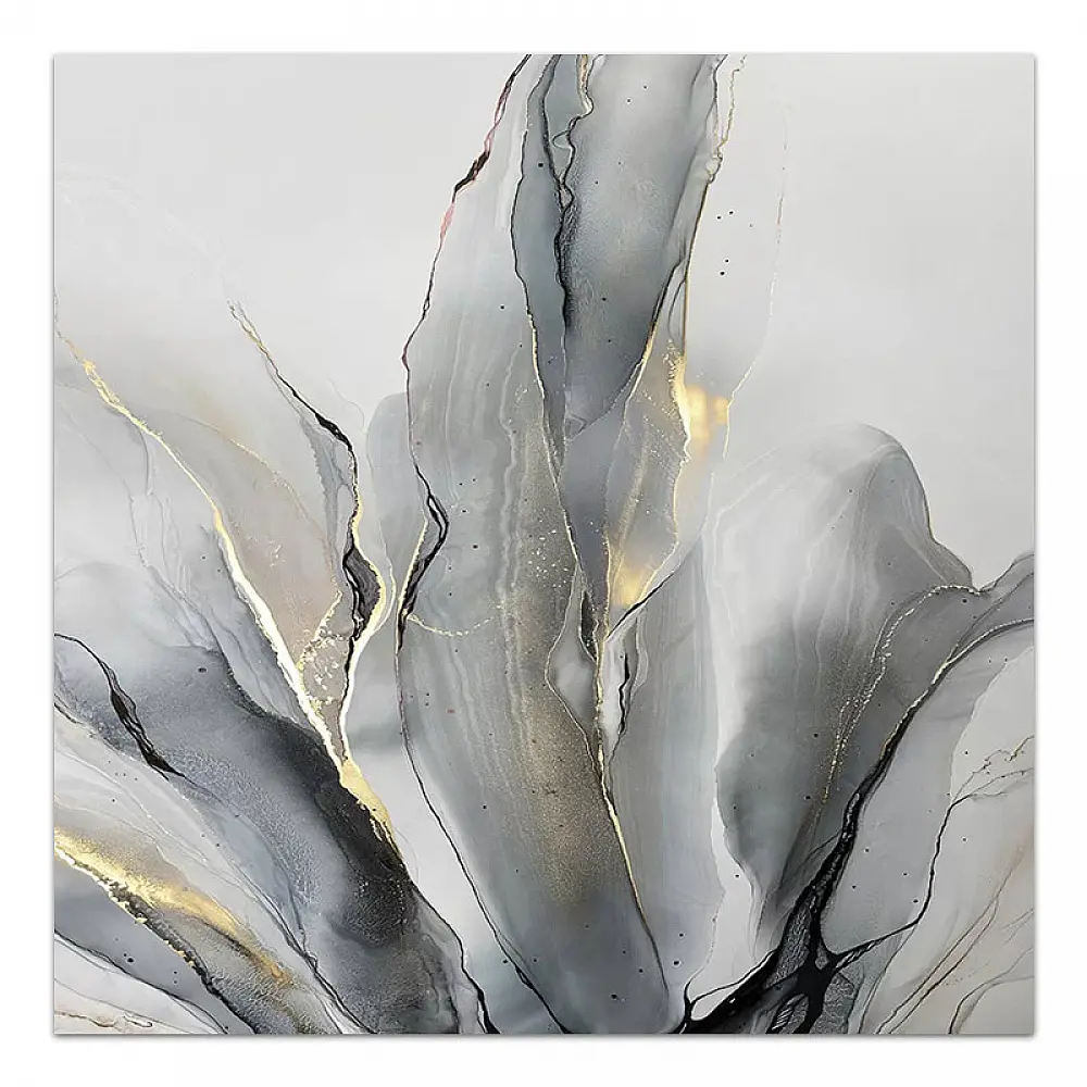 Πίνακας σε καμβά "Abstract Grey Leaves" Megapap ψηφιακής εκτύπωσης 100x100x3εκ. - GP033-0140