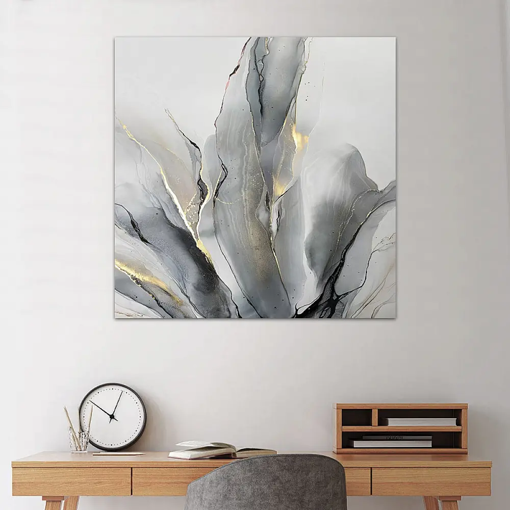 Πίνακας σε καμβά "Abstract Grey Leaves" Megapap ψηφιακής εκτύπωσης 100x100x3εκ. - GP033-0140
