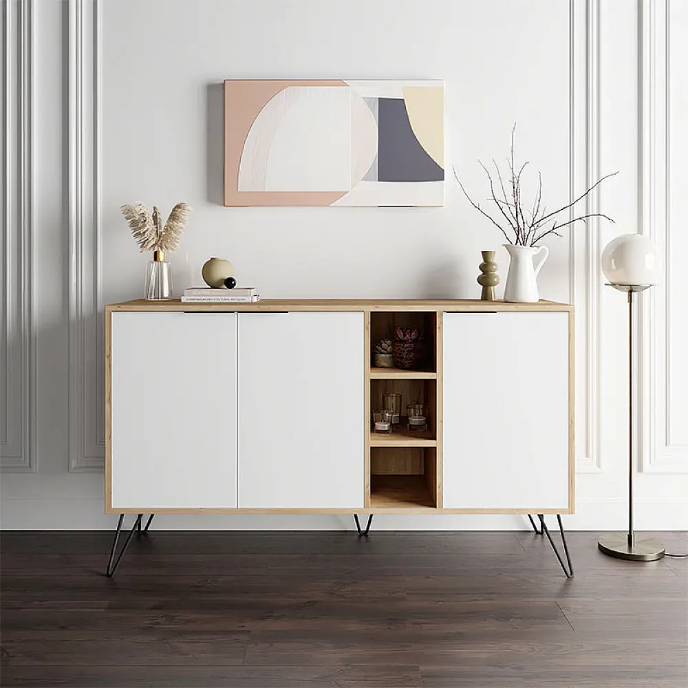 Μπουφές Clara Megapap χρώμα φυσικό οξιάς - λευκό 142x35,6x83εκ. - GP037-0004,5