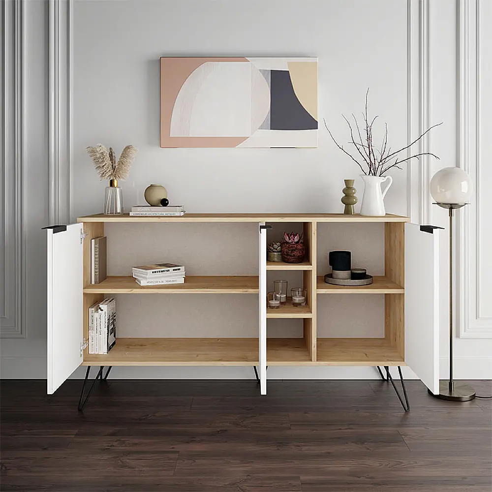 Μπουφές Clara Megapap χρώμα φυσικό οξιάς - λευκό 142x35,6x83εκ. - GP037-0004,5