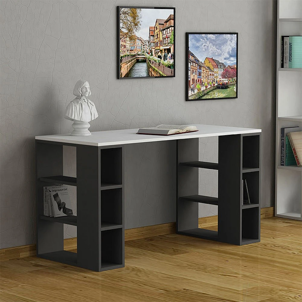 Γραφείο εργασίας Colmar Megapap χρώμα ανθρακί - λευκό 140x60x75εκ Γραφείο εργασίας Colmar Megapap χρώμα ανθρακί - λευκό 140x60x75εκ