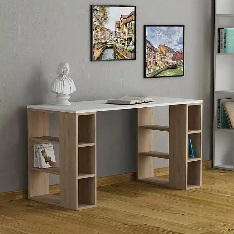 Γραφείο εργασίας Colmar Megapap χρώμα λευκό - sapphire oak 140x60x75εκ | GP037-0005,2
