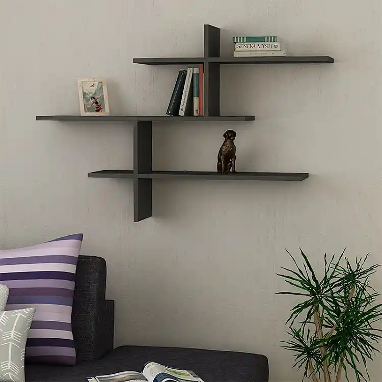 Ραφιέρα τοίχου Leo Megapap χρώμα ανθρακί 123x22x80εκ. | GP037-0025,1