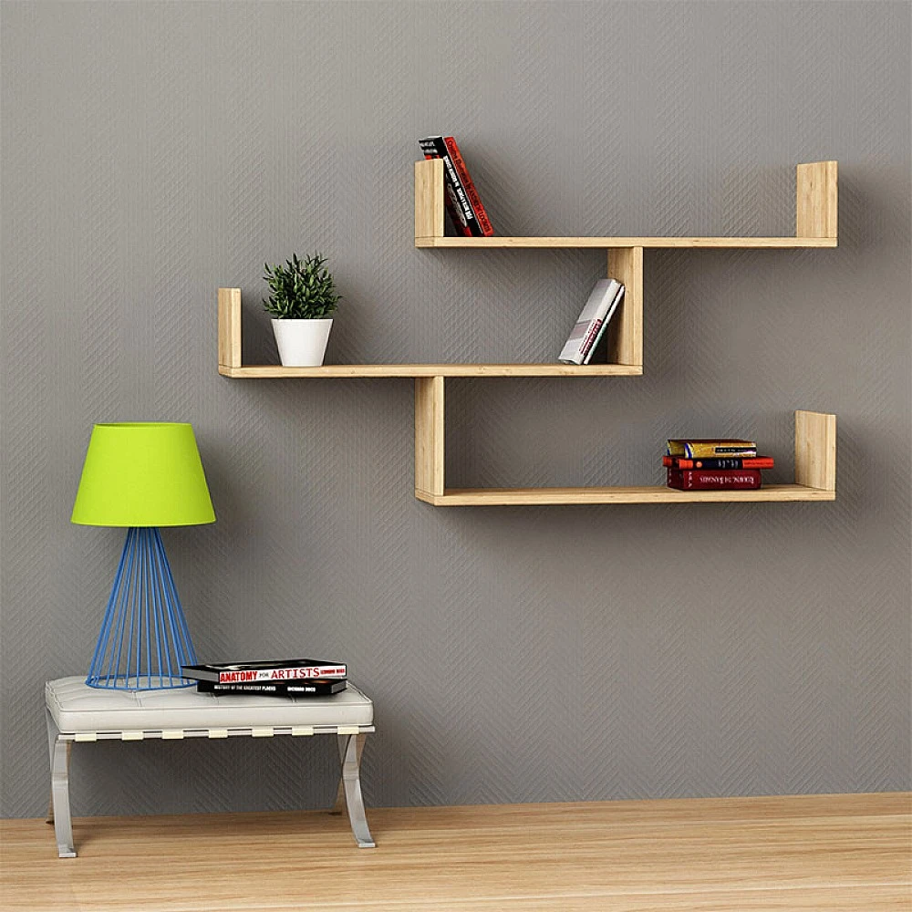 Ραφιέρα τοίχου Tibet Megapap χρώμα φυσικό οξιάς 119x22x66εκ.