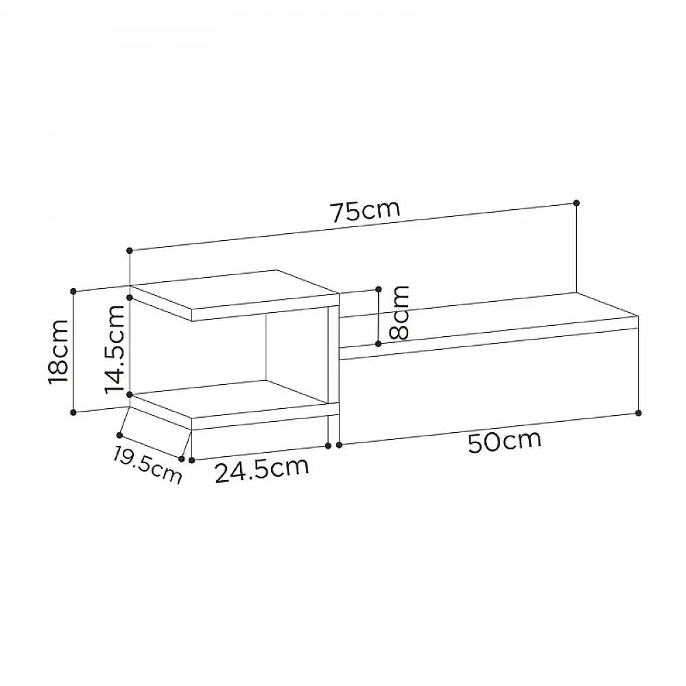 Ραφιέρα τοίχου Fork Megapap 2 τεμαχίων χρώμα λευκό 75x19,5x18εκ. - GP037-0076,3