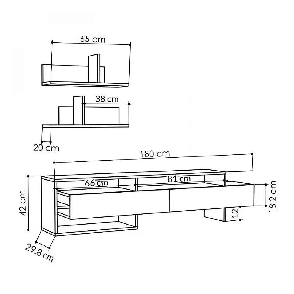 Έπιπλο τηλεόρασης Gara Megapap χρώμα ανθρακί 180x29,8x42εκ. | GP037-0079,1