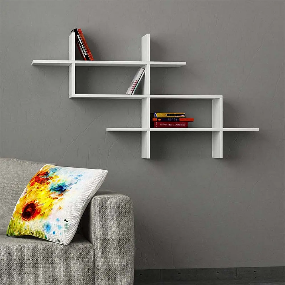 Ραφιέρα τοίχου Halic Megapap χρώμα λευκό 150x22x82εκ. - GP037-0084,5