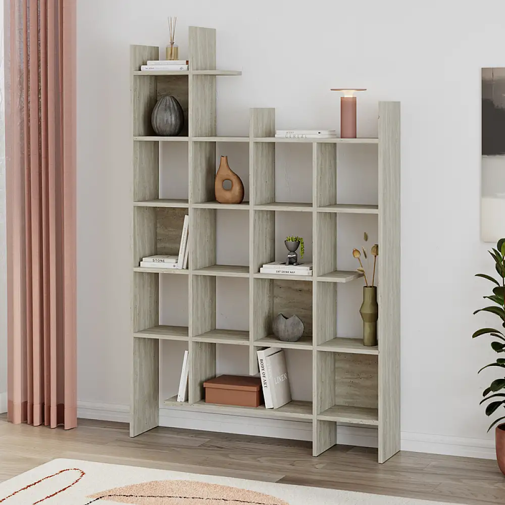 Βιβλιοθήκη Manco Megapap χρώμα travertine 122x25,5x188εκ. | GP037-0102,4