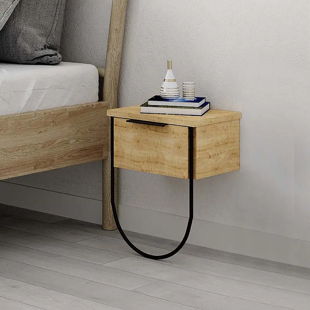 Κομοδίνο επιτοίχιο Norfolk Megapap χρώμα φυσικό οξιάς 33x25x44εκ.