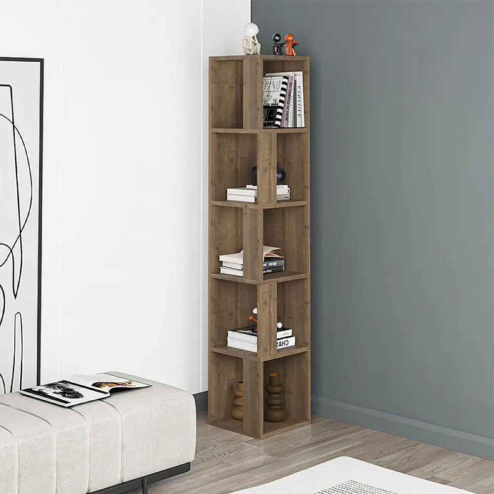 Βιβλιοθήκη γωνιακή Piano Megapap χρώμα ανοιχτό καρυδί 31,4x31,4x158,9εκ. | GP037-0155,7