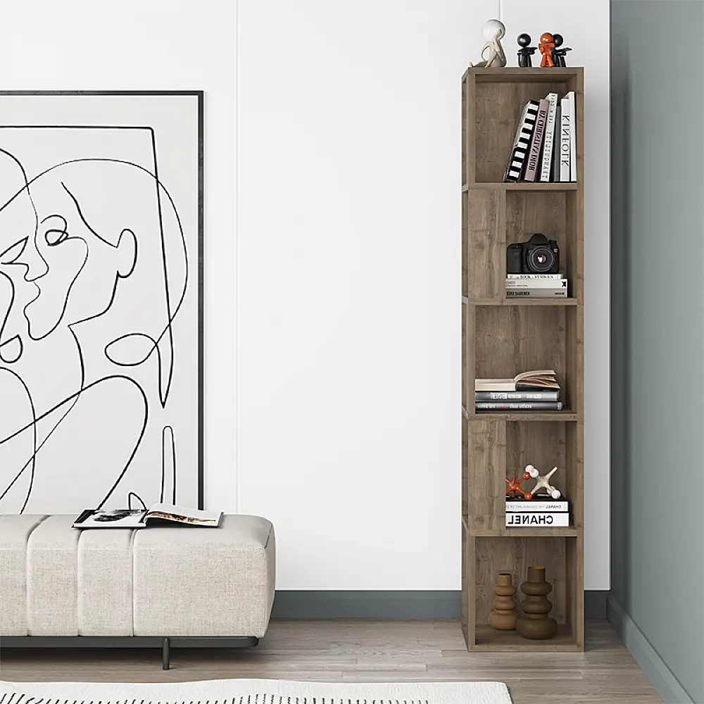 Βιβλιοθήκη γωνιακή Piano Megapap χρώμα ανοιχτό καρυδί 31,4x31,4x158,9εκ. | GP037-0155,7