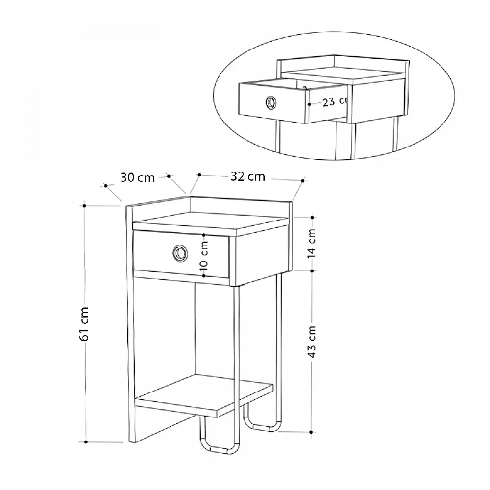 Κομοδίνο Sirius Megapap αριστερό χρώμα λευκό 32x30x61εκ. - GP037-0164,2 Κομοδίνο Sirius Megapap αριστερό χρώμα λευκό 32x30x61εκ. - GP037-0164,2