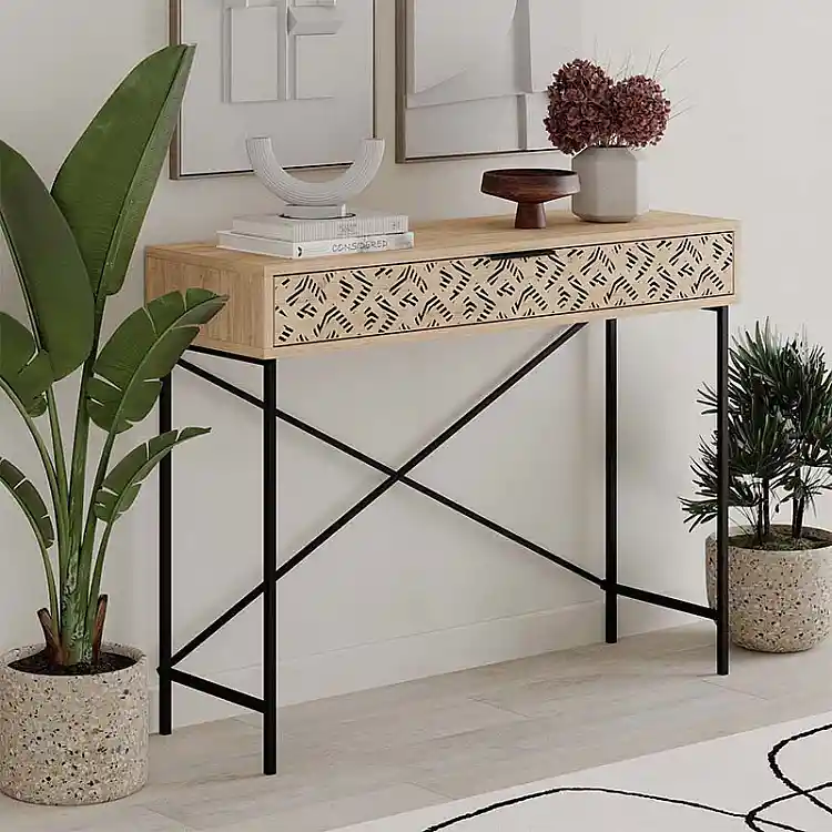 Κονσόλα Heaton Megapap μεταλλική - μελαμίνης χρώμα sapphire oak 110x35,6x90εκ. | GP037-0191,5
