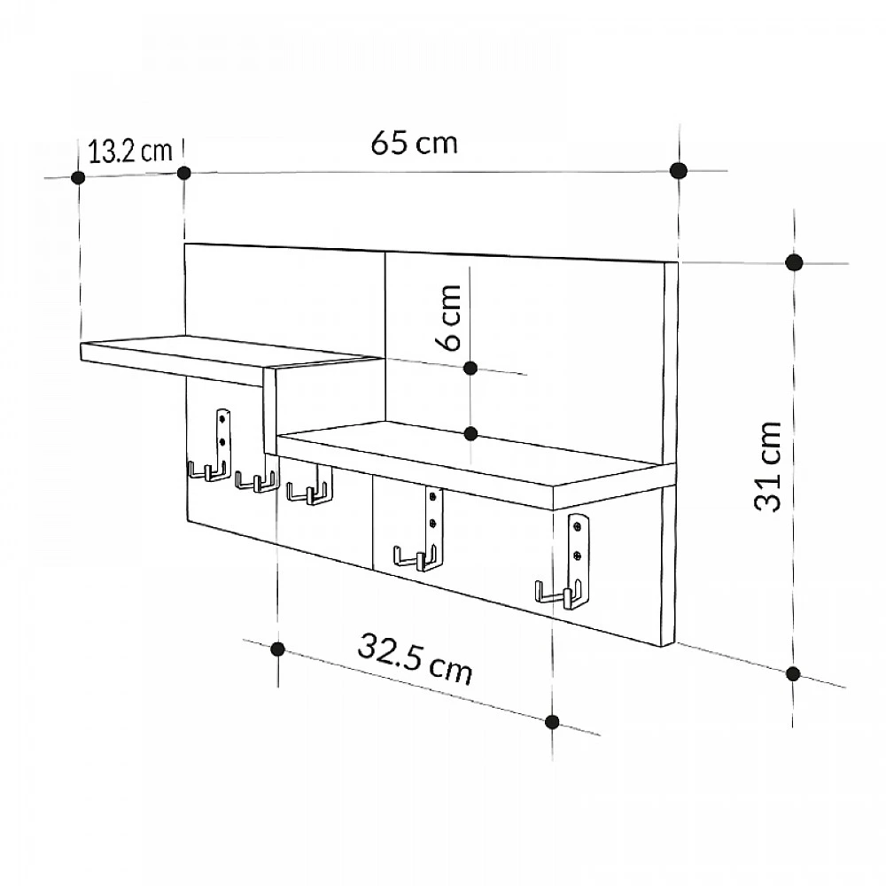 Κρεμάστρα τοίχου Harmon Megapap χρώμα sapphire oak - λευκό 65x15x31εκ. Κρεμάστρα τοίχου Harmon Megapap χρώμα sapphire oak - λευκό 65x15x31εκ.