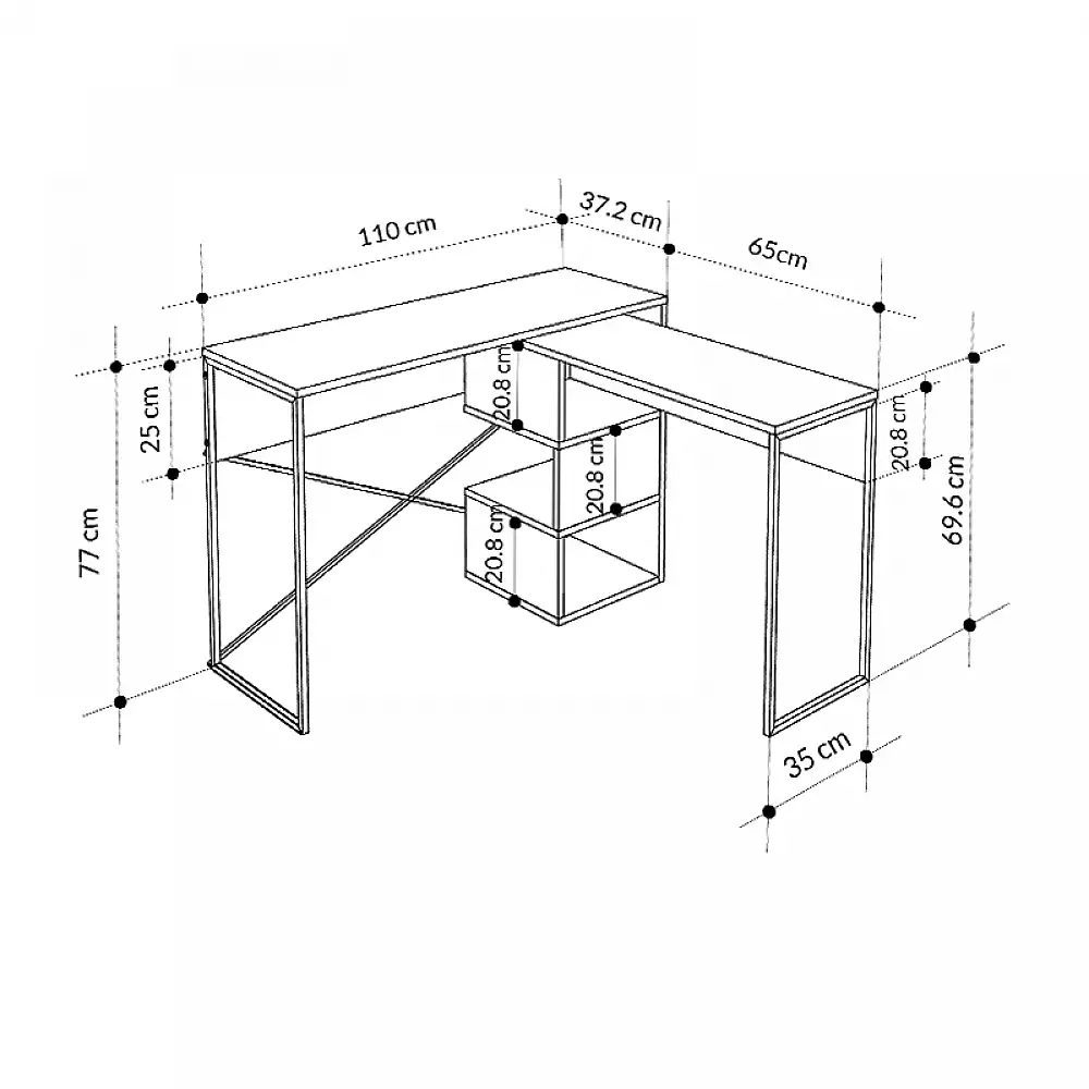 Γραφείο εργασίας πολυμορφικό Badau Megapap χρώμα γκρι ρετρό 110x37,2x77εκ. | GP037-0222,3