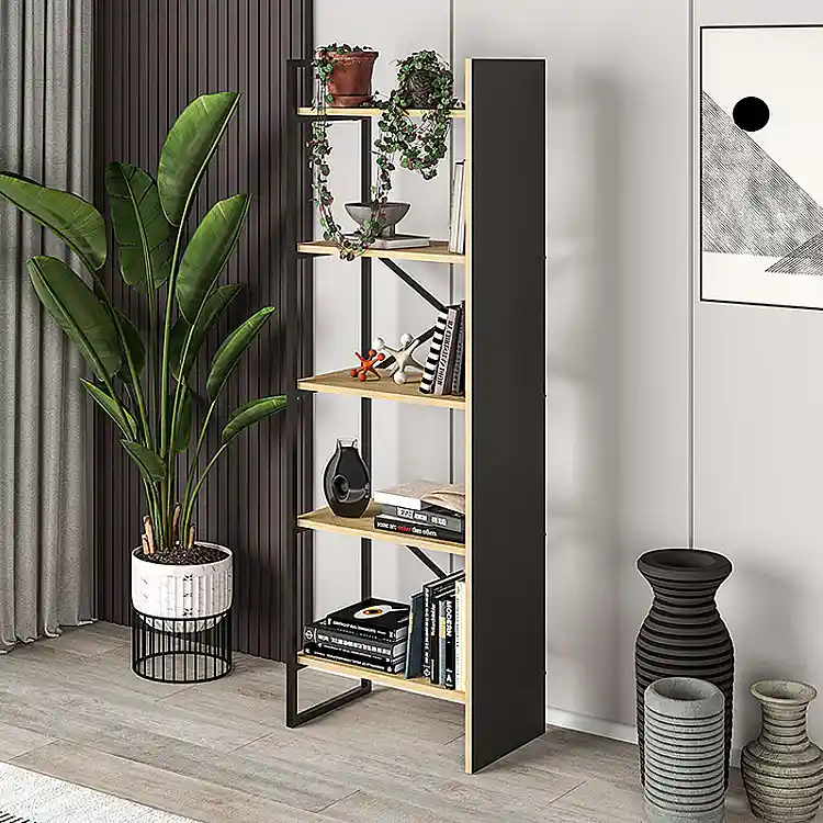 Βιβλιοθήκη Detroit Megapap χρώμα sapphire oak - silky black 58x35,2x175εκ. | GP037-0228,1