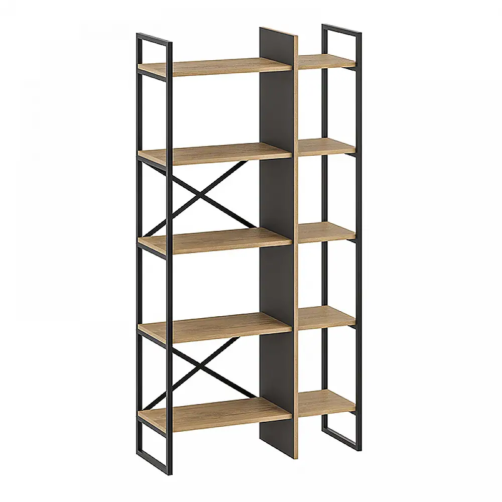 Βιβλιοθήκη Detroit Megapap χρώμα sapphire oak - silky black 87,5x35,2x175εκ. | GP037-0229,1