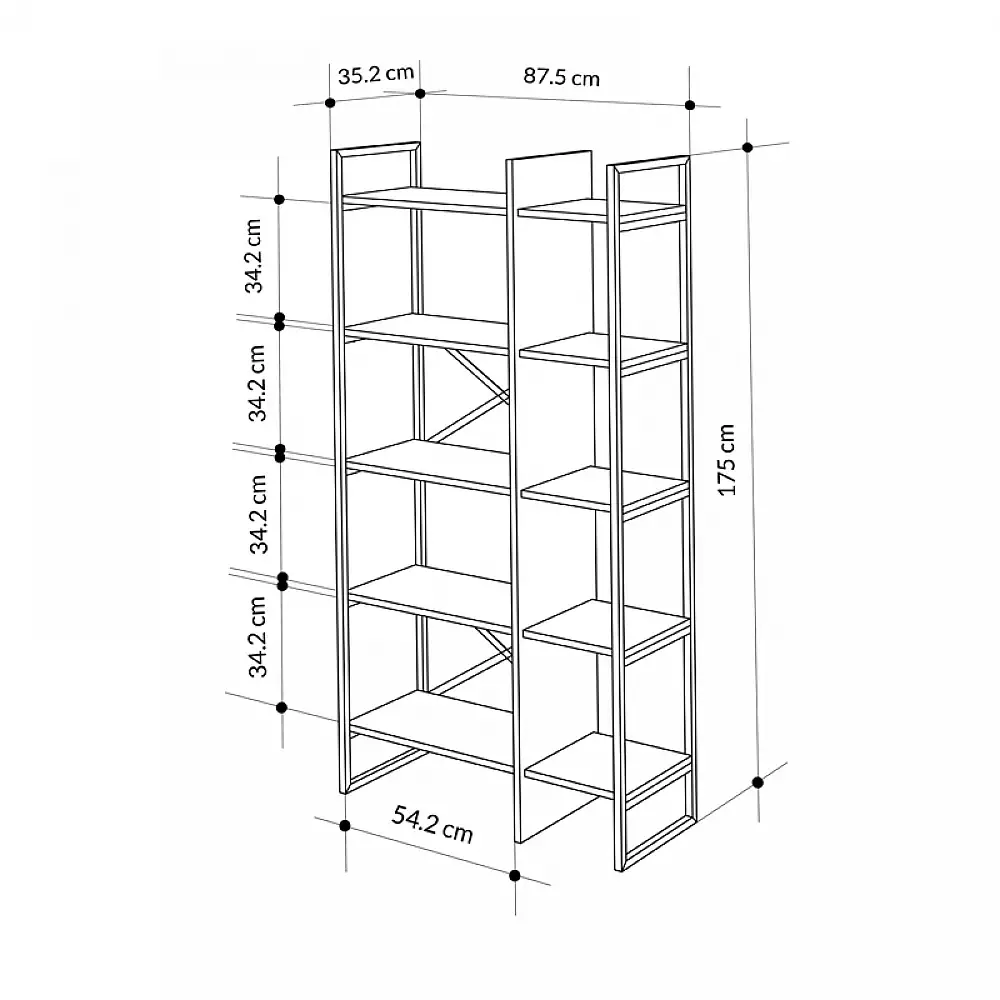 Βιβλιοθήκη Detroit Megapap χρώμα sapphire oak - silky black 87,5x35,2x175εκ. | GP037-0229,1