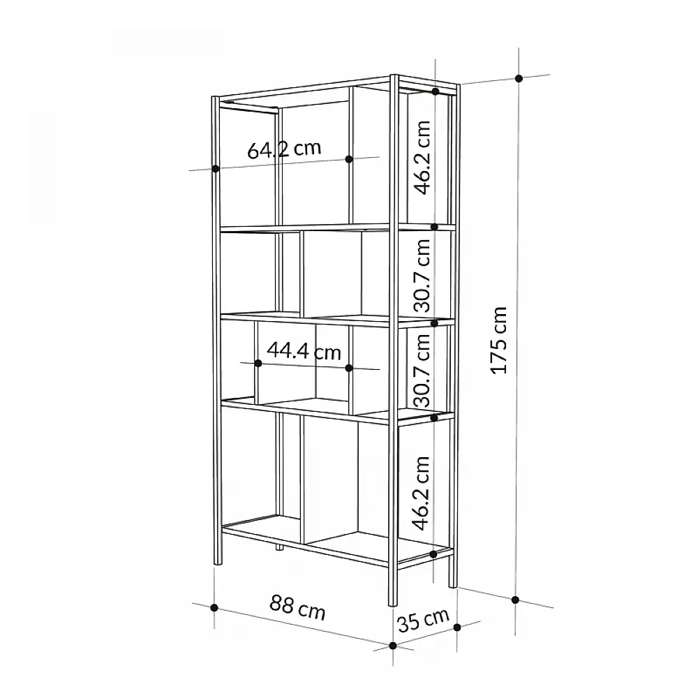 Βιβλιοθήκη Midi Megapap χρώμα sapphire oak - silky black 88x35x175εκ. | GP037-0231,1