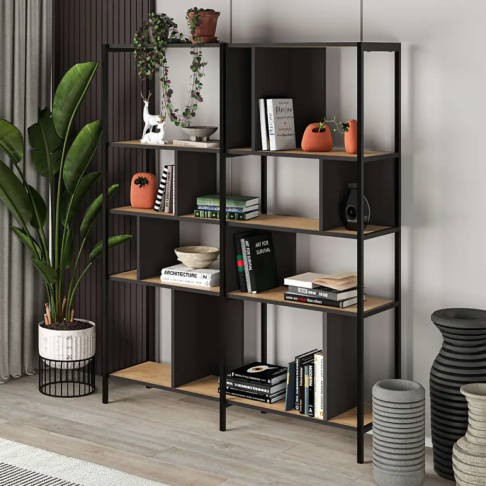 Βιβλιοθήκη Maxi Megapap χρώμα sapphire oak - silky black 144x35x175εκ. | GP037-0232,1