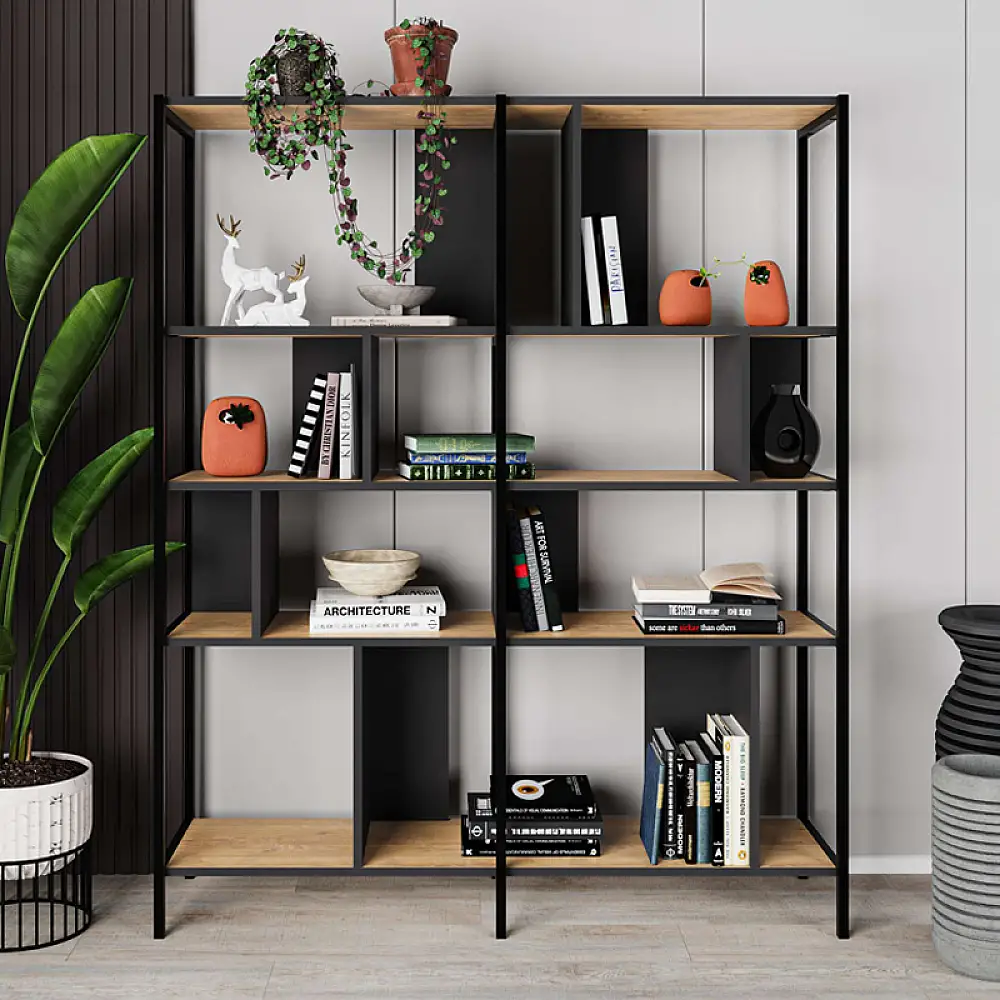 Βιβλιοθήκη Maxi Megapap χρώμα sapphire oak - silky black 144x35x175εκ. | GP037-0232,1