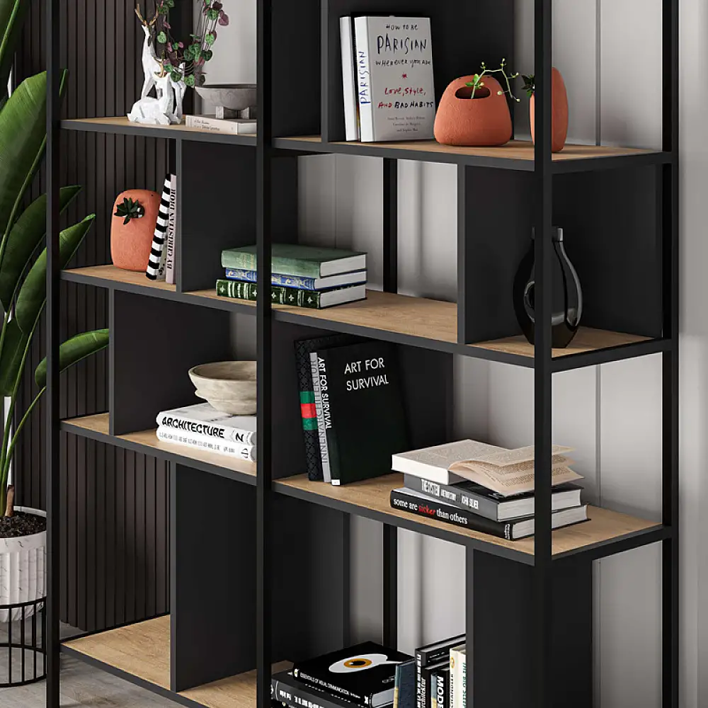 Βιβλιοθήκη Maxi Megapap χρώμα sapphire oak - silky black 144x35x175εκ. | GP037-0232,1