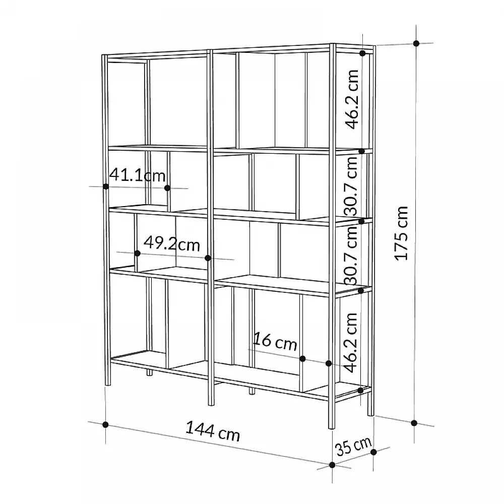 Βιβλιοθήκη Maxi Megapap χρώμα sapphire oak - silky black 144x35x175εκ. | GP037-0232,1