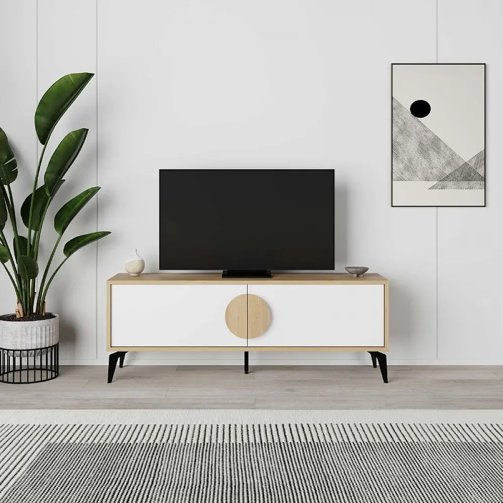 Έπιπλο τηλεόρασης Gora Megapap χρώμα sapphire oak - λευκό 140x35,6x51εκ. - GP037-0249,2
